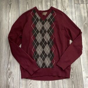 100% Italian Merino Wool V-Neck Maroon Sweater | Size Large